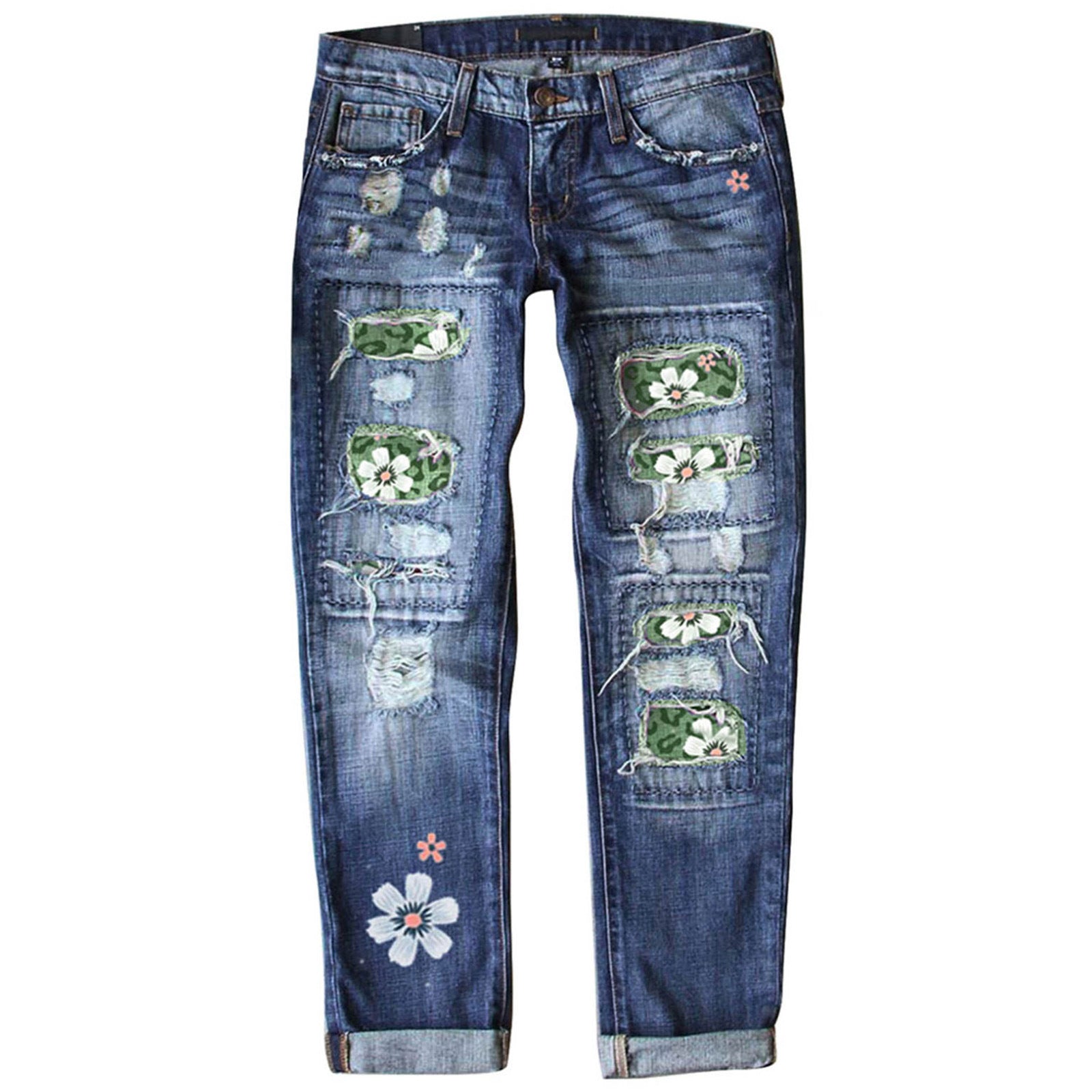 Calças jeans impressas com tampa com borda gráfica