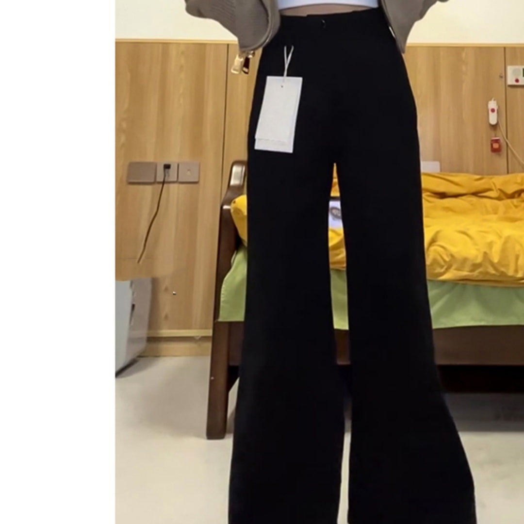 Jeans de perna larga solta de cor sólida com estilo minimalista