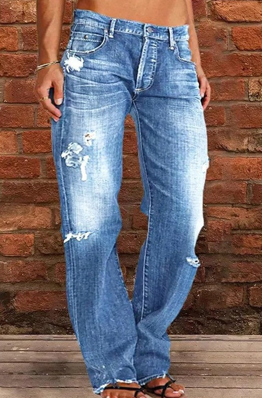 Jeans de mezclilla rasgados de pierna recta unisex suelta para todos los géneros
