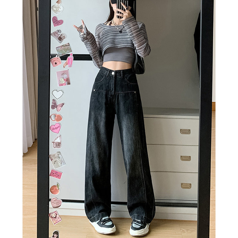 Jean large lavé unisexe pour un confort en forme de poire