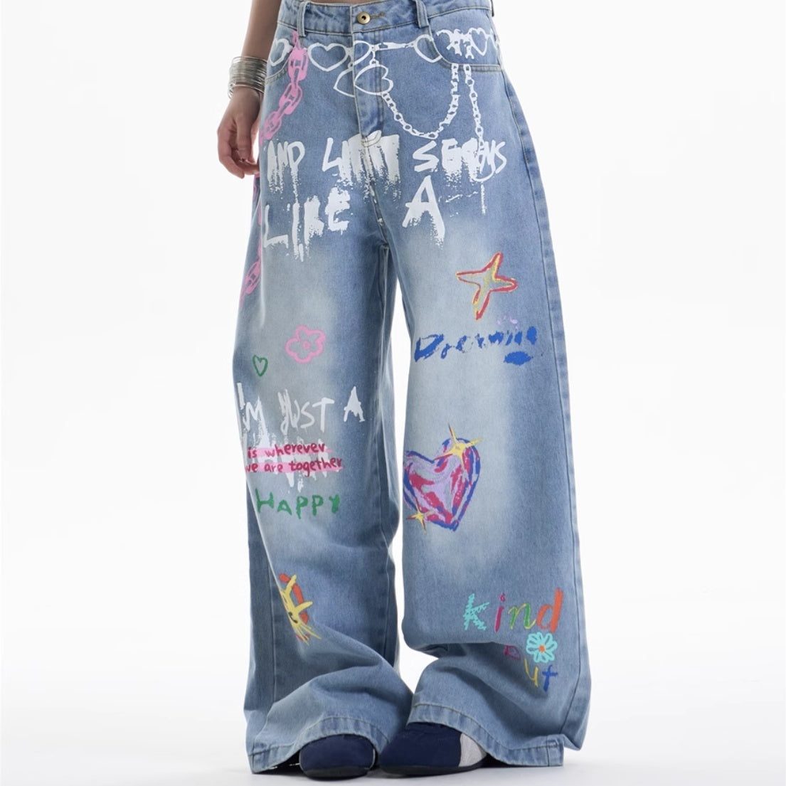 Impresión de la cadena de cintura Jeans de pierna ancha para Bold Urban Edge