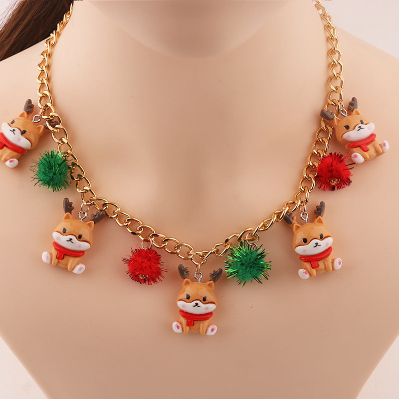 Whimsical Christmas Tinsel Pom-Pom Accent Chunky Chain Necklace in Assorted Styles-Style 4-Theone Apparel