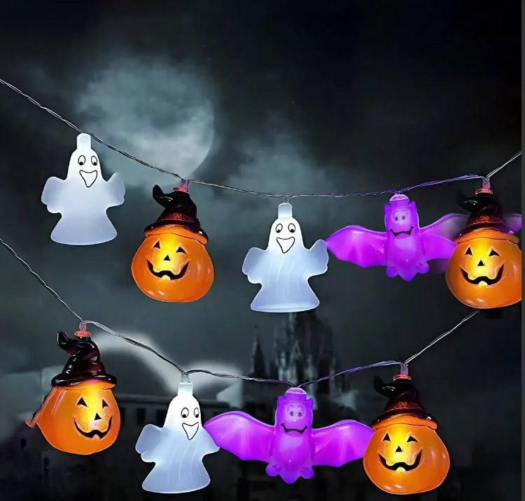 Whimsical Pumpkin Patch Orange String Lights for Halloween-Pumpkin Bat Mixed-Theone Apparel