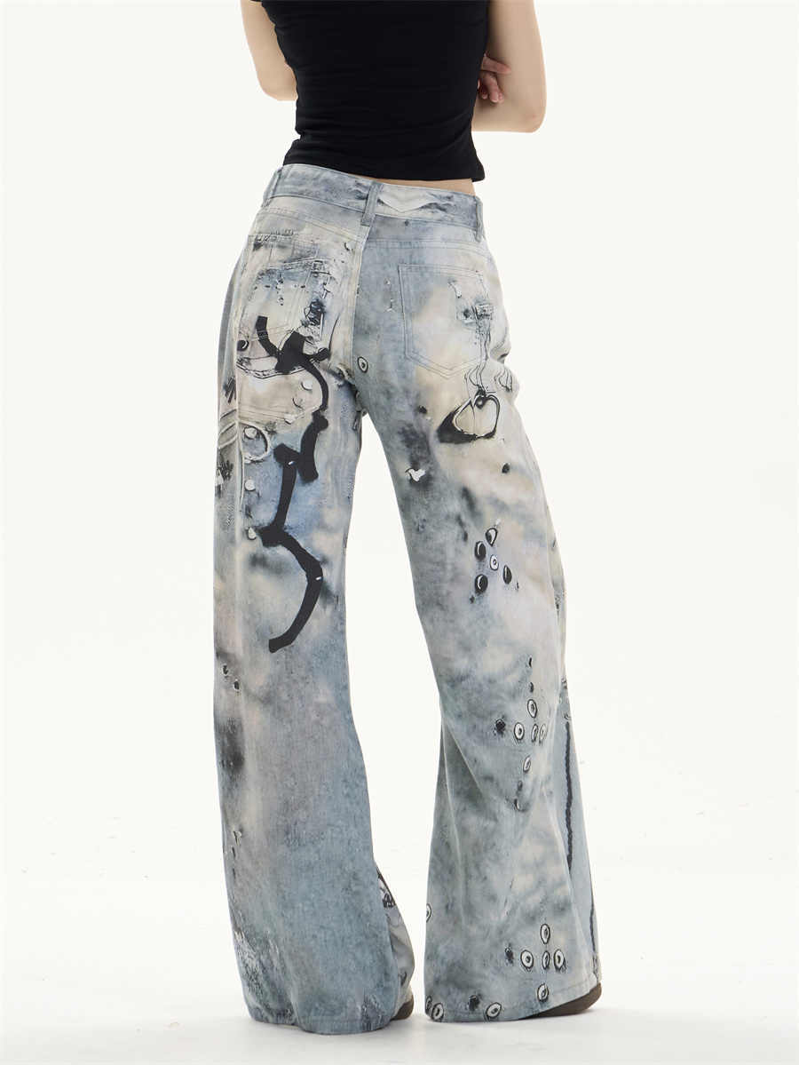 Jeans rectos de pierna ancha con utilidad cotidiana de bolsillo múltiple