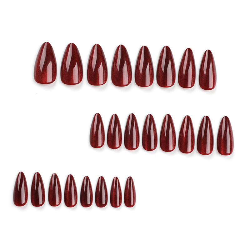Women's Deep Red Valentine's Day Ballet Nail Set with Glue-Theone Apparel
