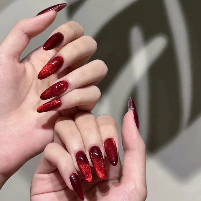 Women's Deep Red Valentine's Day Ballet Nail Set with Glue-Red-Theone Apparel