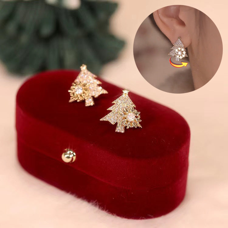 Women's Glittering Jeweled Small Christmas Tree Dangle Earrings