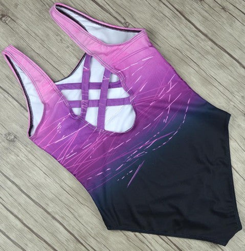 Women's One Piece Ombre Color Swimsuit with Strappy Back-Theone Apparel