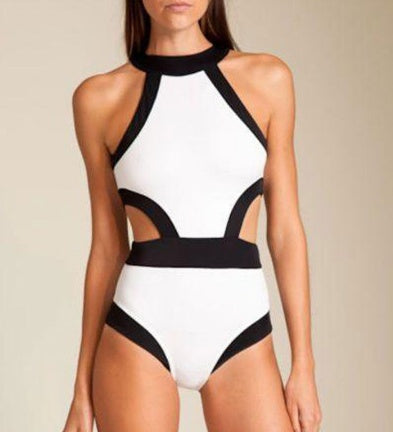Women's One Piece Swimsuit wit Mesh Straps and Bodice-White-Theone Apparel