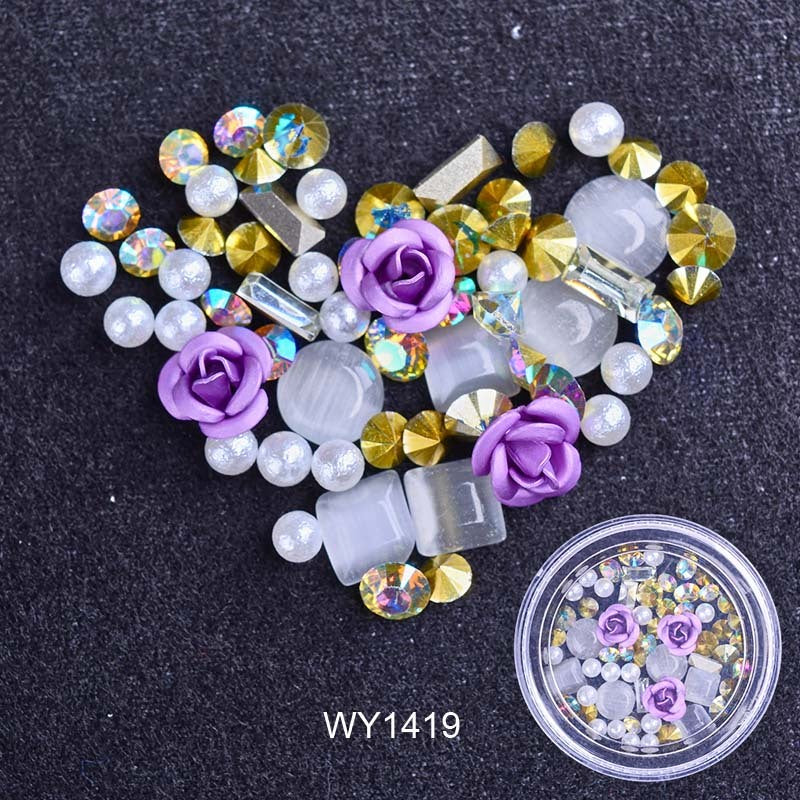 Women's Pink and White Ombre Nail Set with 3D Floral Adornments-Purple-Theone Apparel