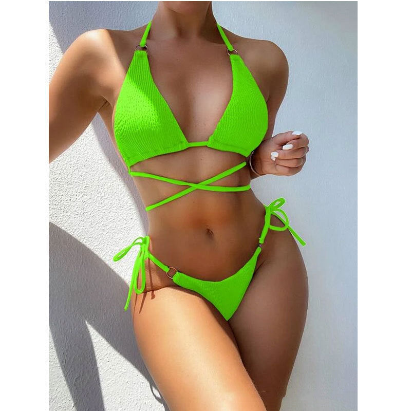 Women’s Split Bikini Swimsuit for Effortless Summer Chic-Bright Green-Theone Apparel