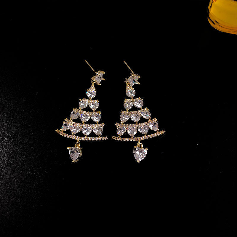 Women's Tiered Christmas Tree Dangle Earrings with Stud Back