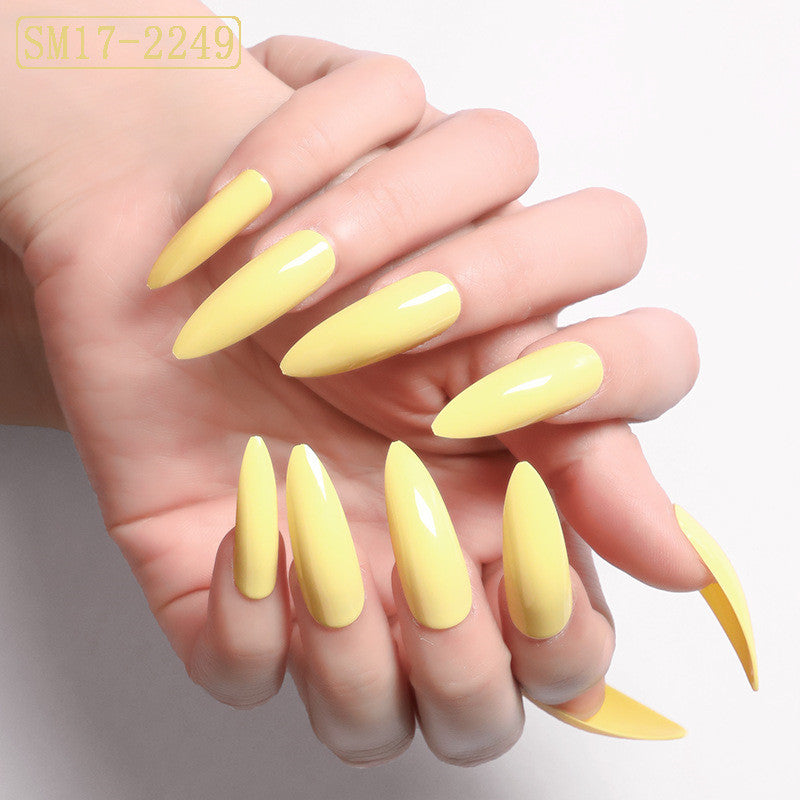 Women's Vibrant Long Round False Nail Set in Multiple Shades-Light Yellow-Theone Apparel