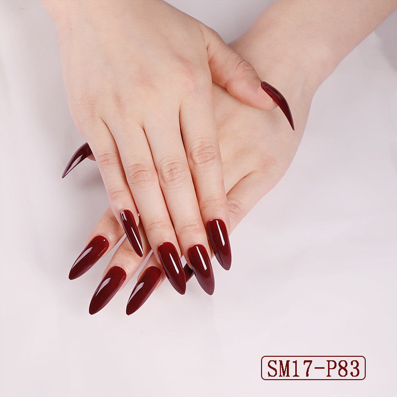 Women's Vibrant Long Round False Nail Set in Multiple Shades-Maroon-Theone Apparel