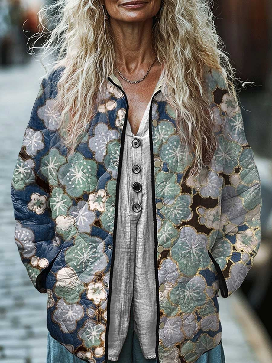 Women's Digital Floral Cotton Padded Jacket With Space Cotton Fill