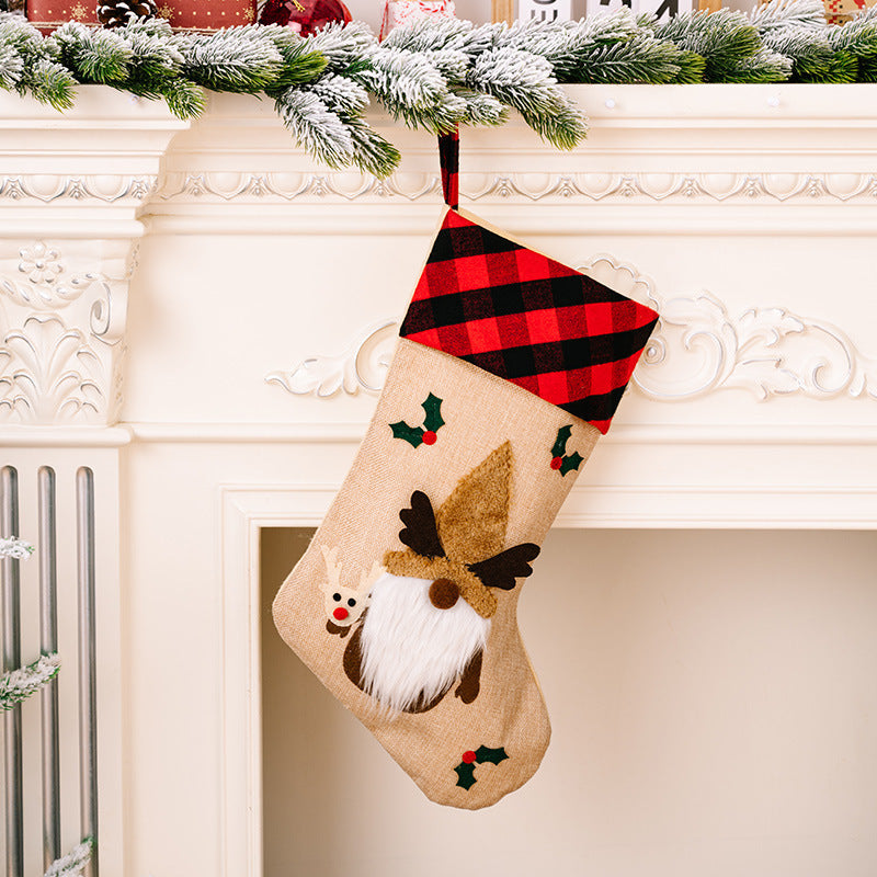 Cute Minimalist 3D Stocking with Red and White Checked Cuff