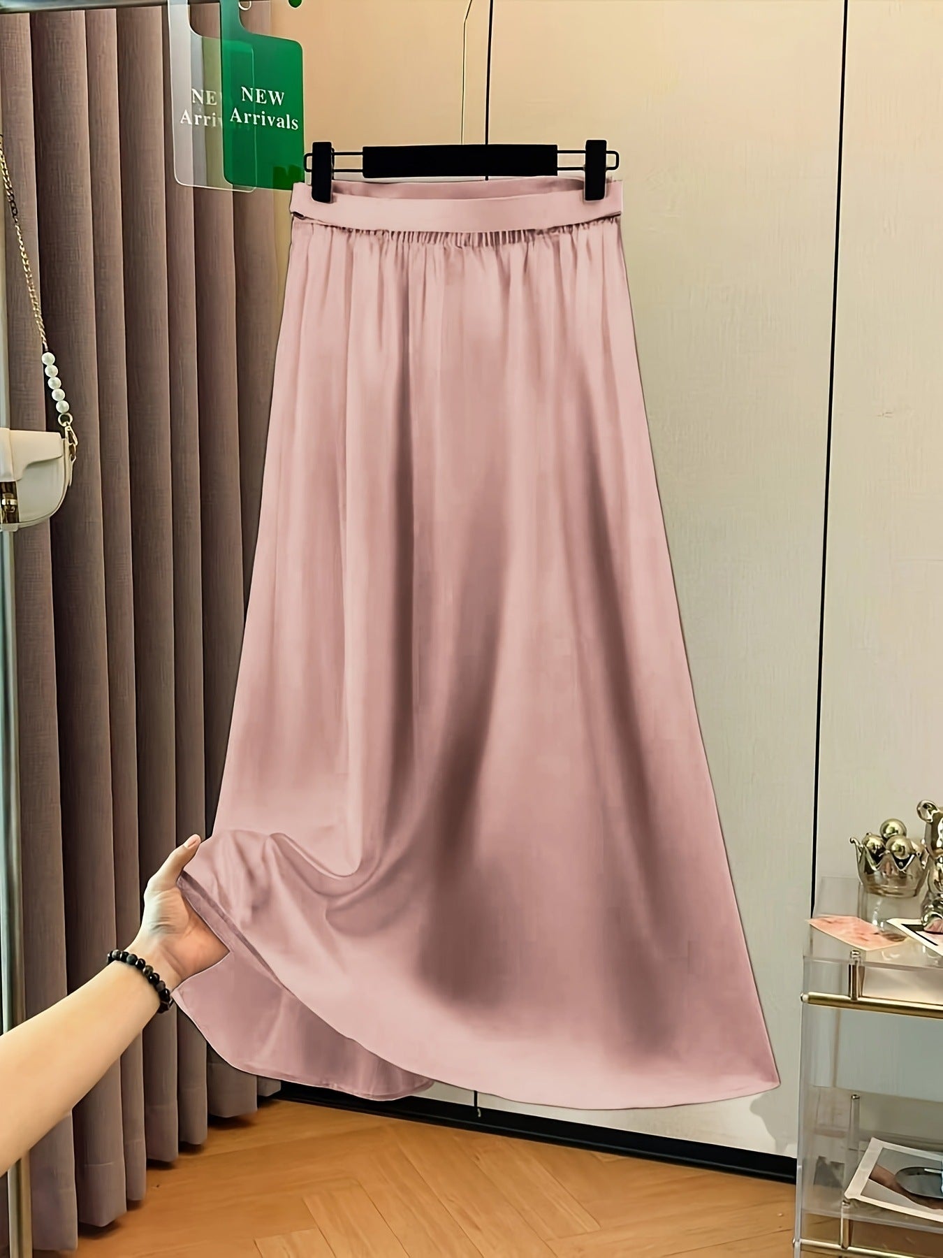 Elegante Solid Color Satin A-Line Rok voor sierlijke outfits