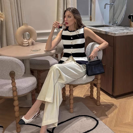 Women's Casual Patchwork Sleeveless Knitted T-shirt