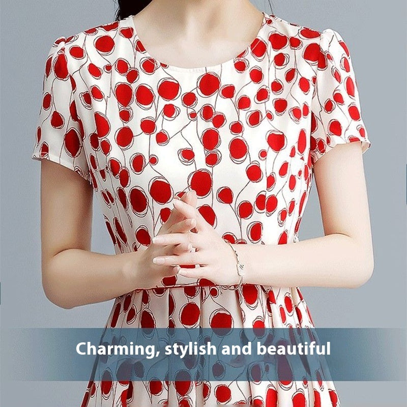 Abito di seta ghiacciato a pois di fascia alta per lussuoso styling estivo