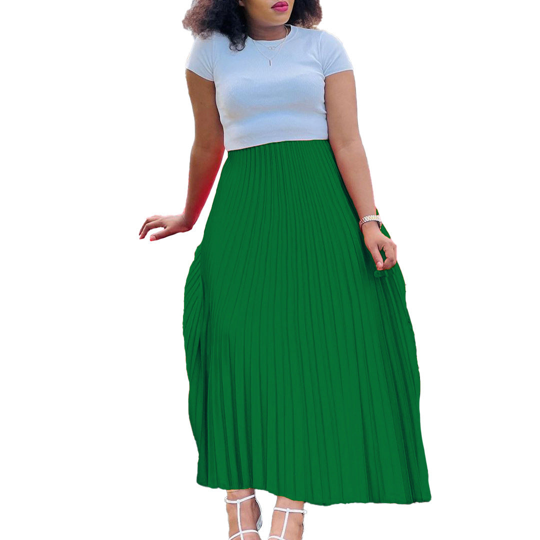 Feste Farbe hoher Taillenkleid für Plus -Size -Eleganz