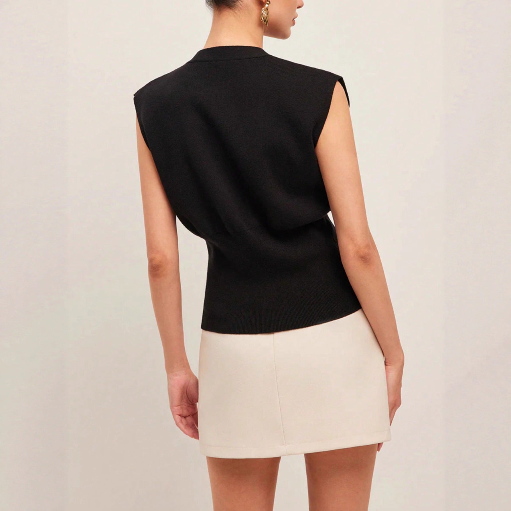 Black Casual Knit Vest Top For Women