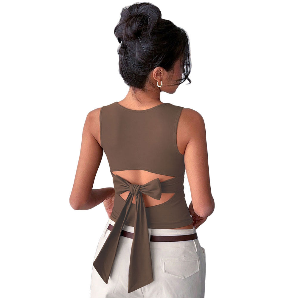 Elegant Women's Fashion T-shirt With Bow Back Design