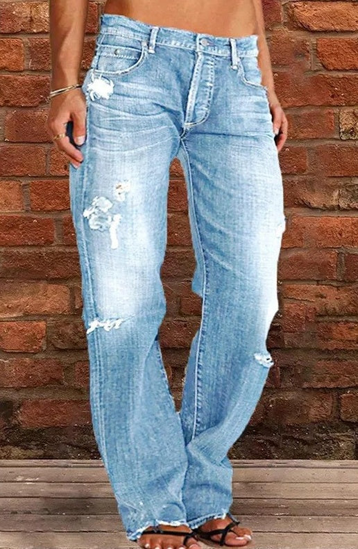 Unisex longgar longgar robek jeans denim untuk semua jenis kelamin