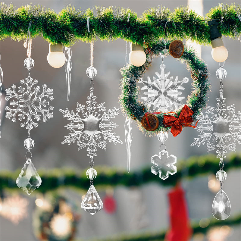 Crystal Clear Transparent Hanging Acrylic Beaded Snowflake Decorations