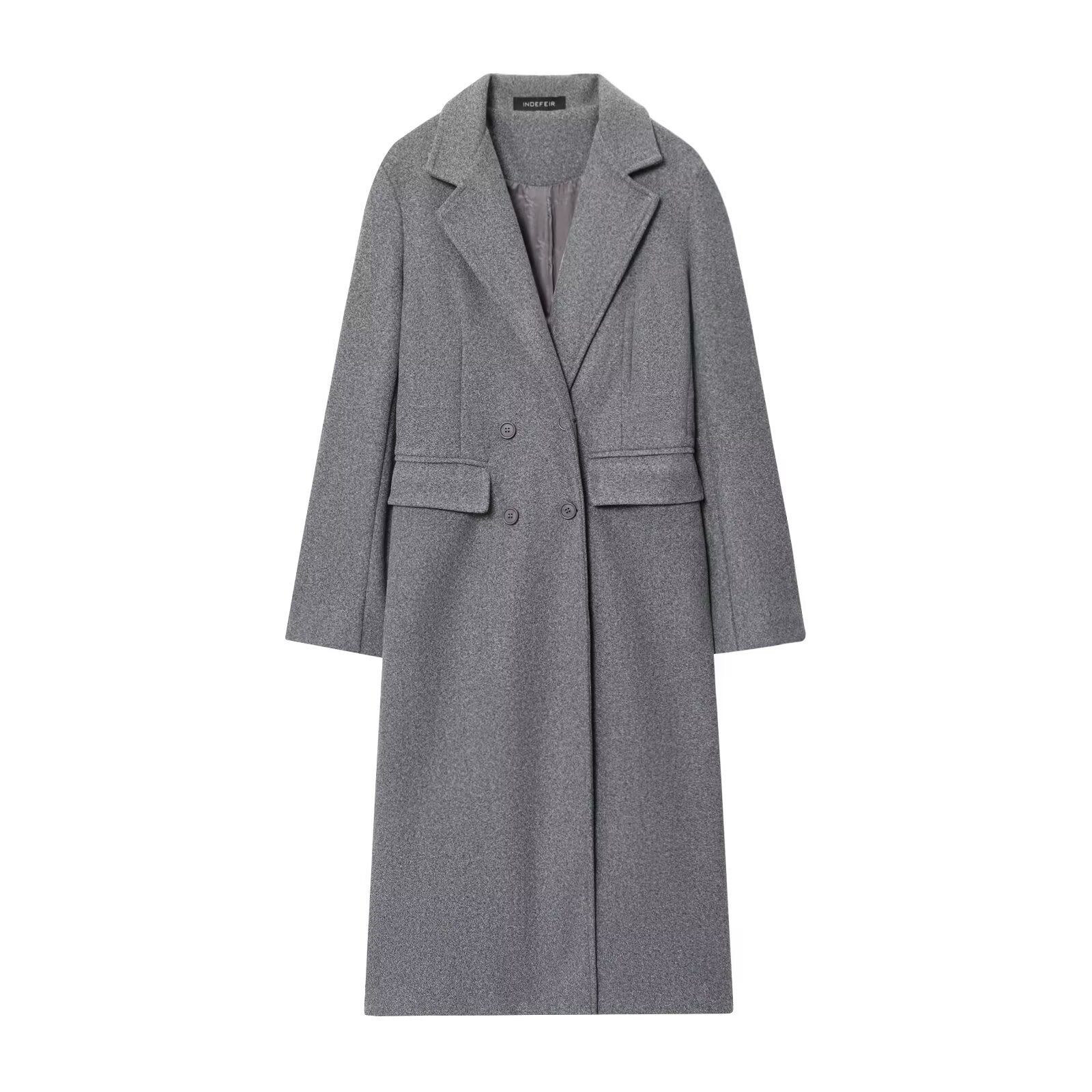 All-Match Blended Double Breasted Long Lapel Coat For Women