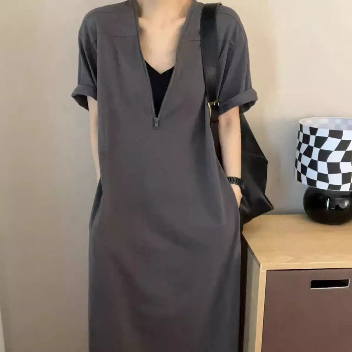 Gaun ritsleting retro hepburn dengan musim panas longgar