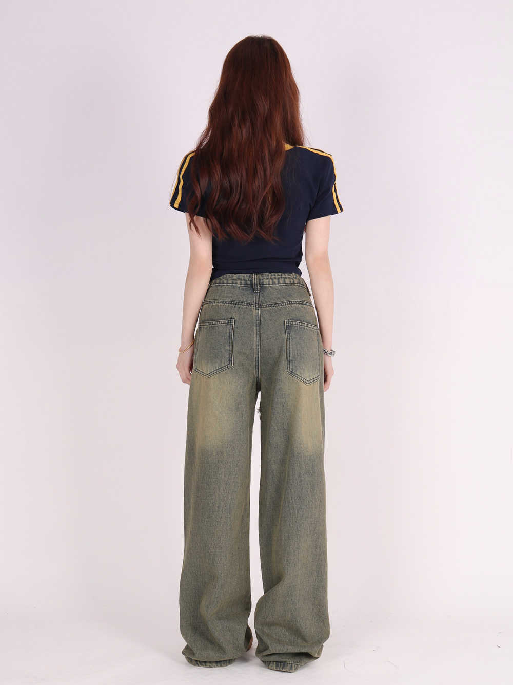 Tattered Wide-Leg Jeans with Retro Love Patchwork