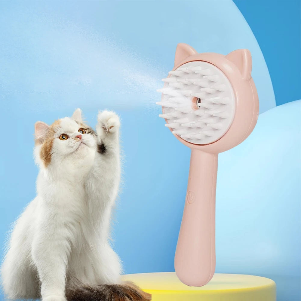 Rechargeable Mist Cat Grooming Brush With Self Cleaning Design