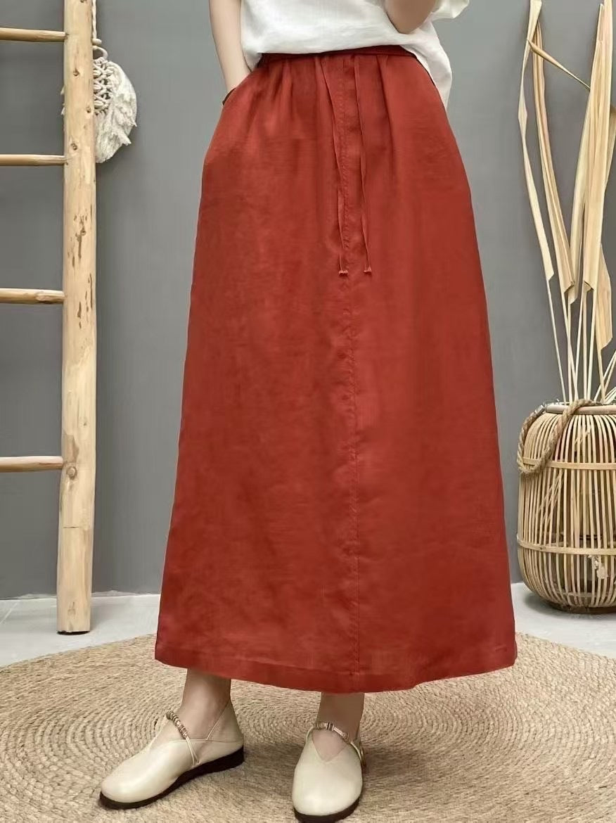 Lace Up Linnen Hoge taille rok met rugsplit