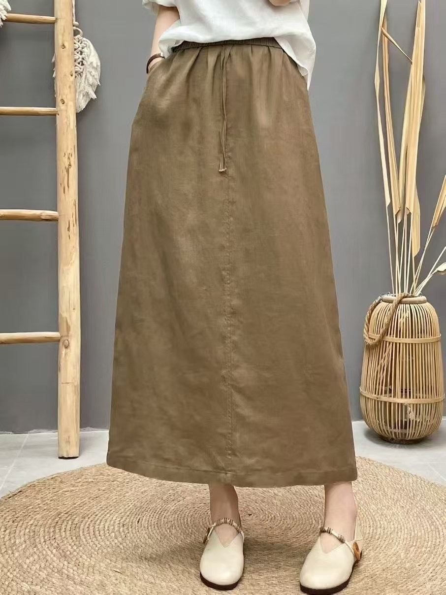 Lace Up Linnen Hoge taille rok met rugsplit