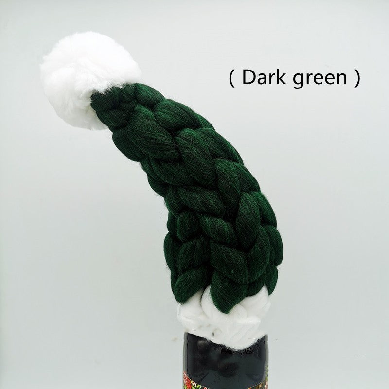 Christmas Braided Heavy Yarn Santa Hat Wine Bottle Topper in Assorted Colors