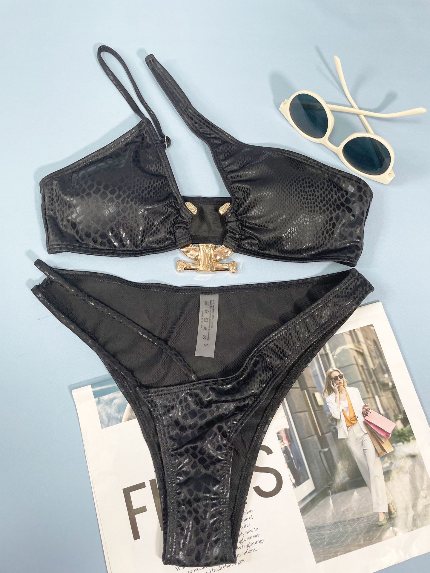 Tweede stuk asymmetrische slangenprint bikini set voor dames