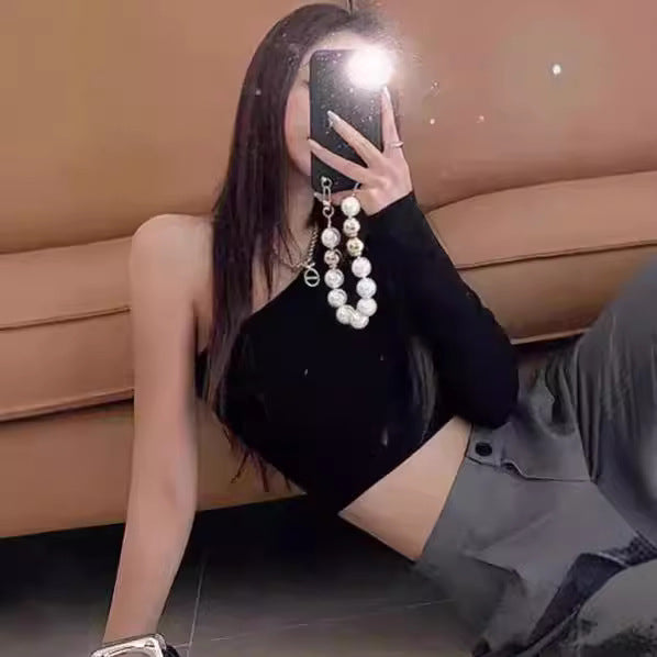 Slim Fit Korean Style Long Sleeve Crop Top For Women