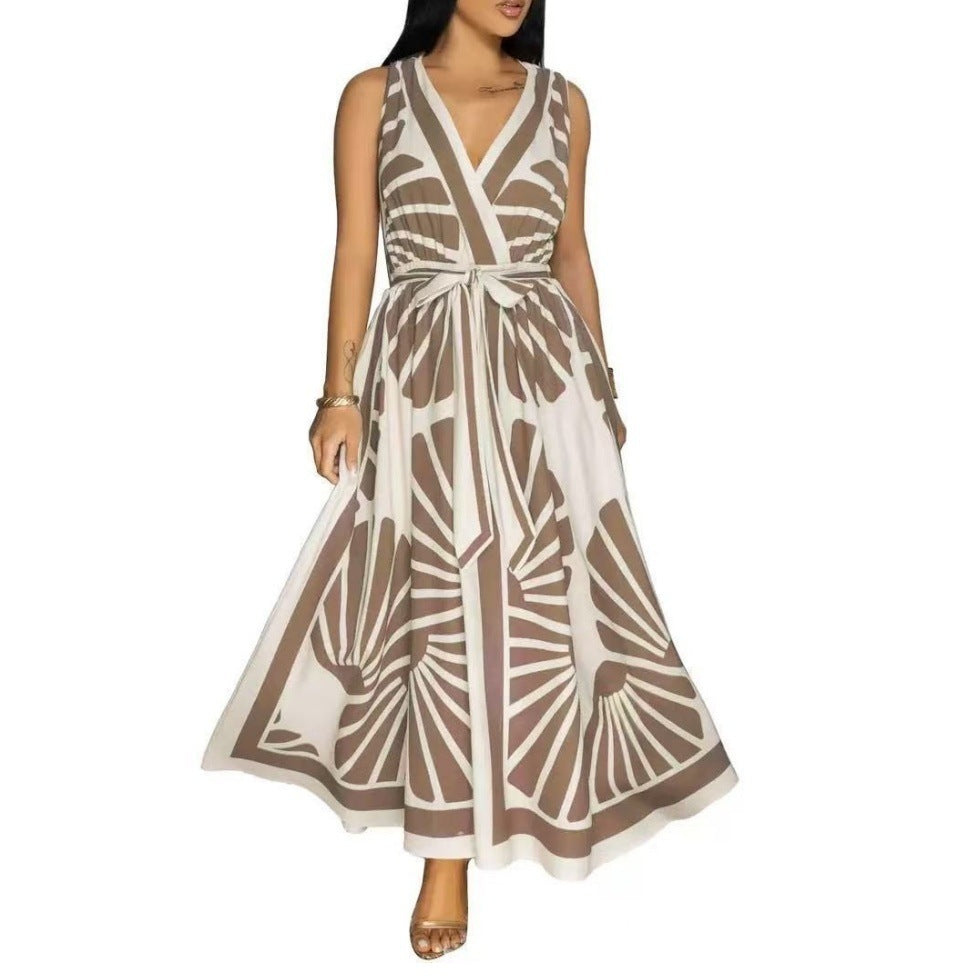 Positioned print v-neck backless jurk voor zomer soirées
