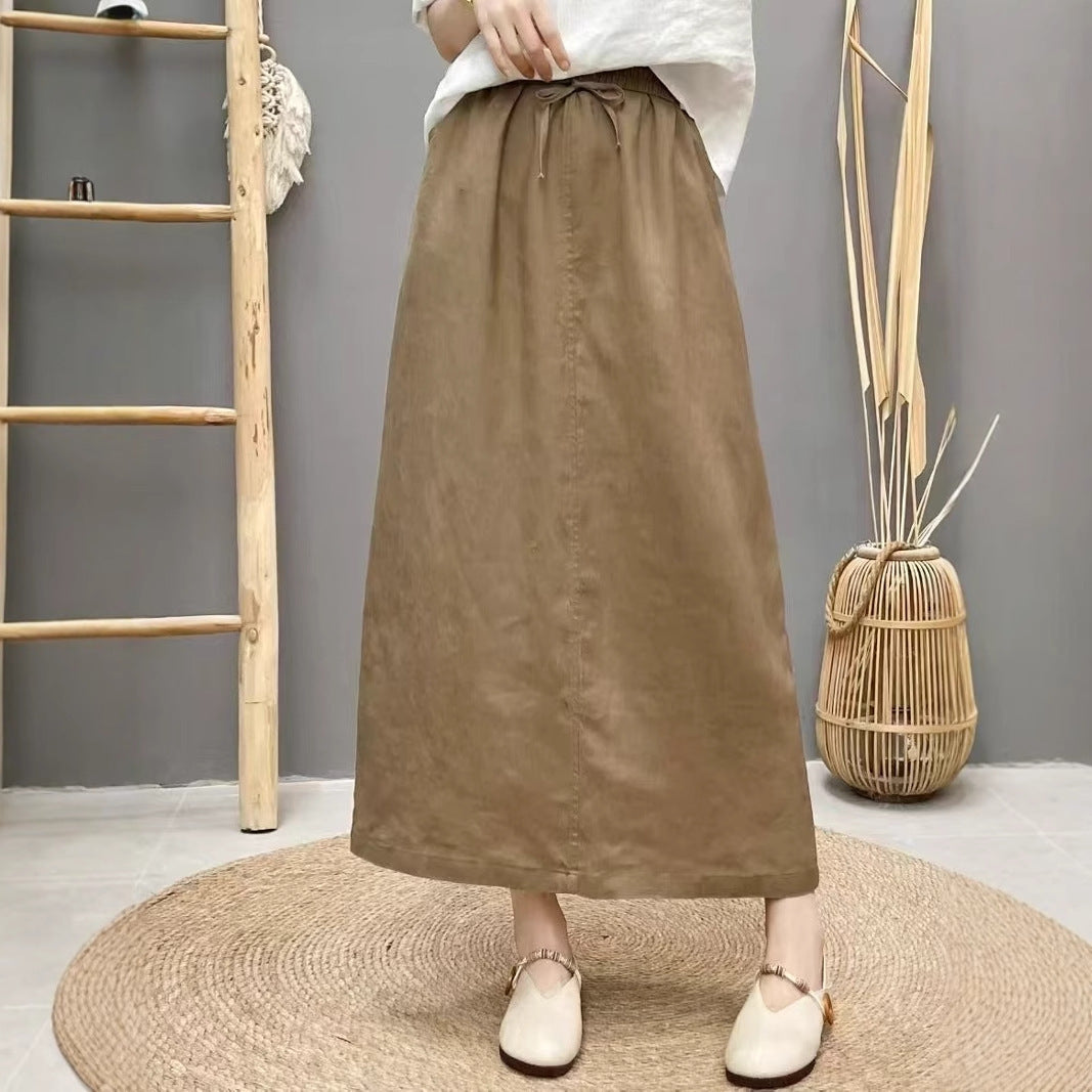 Lace Up Linnen Hoge taille rok met rugsplit