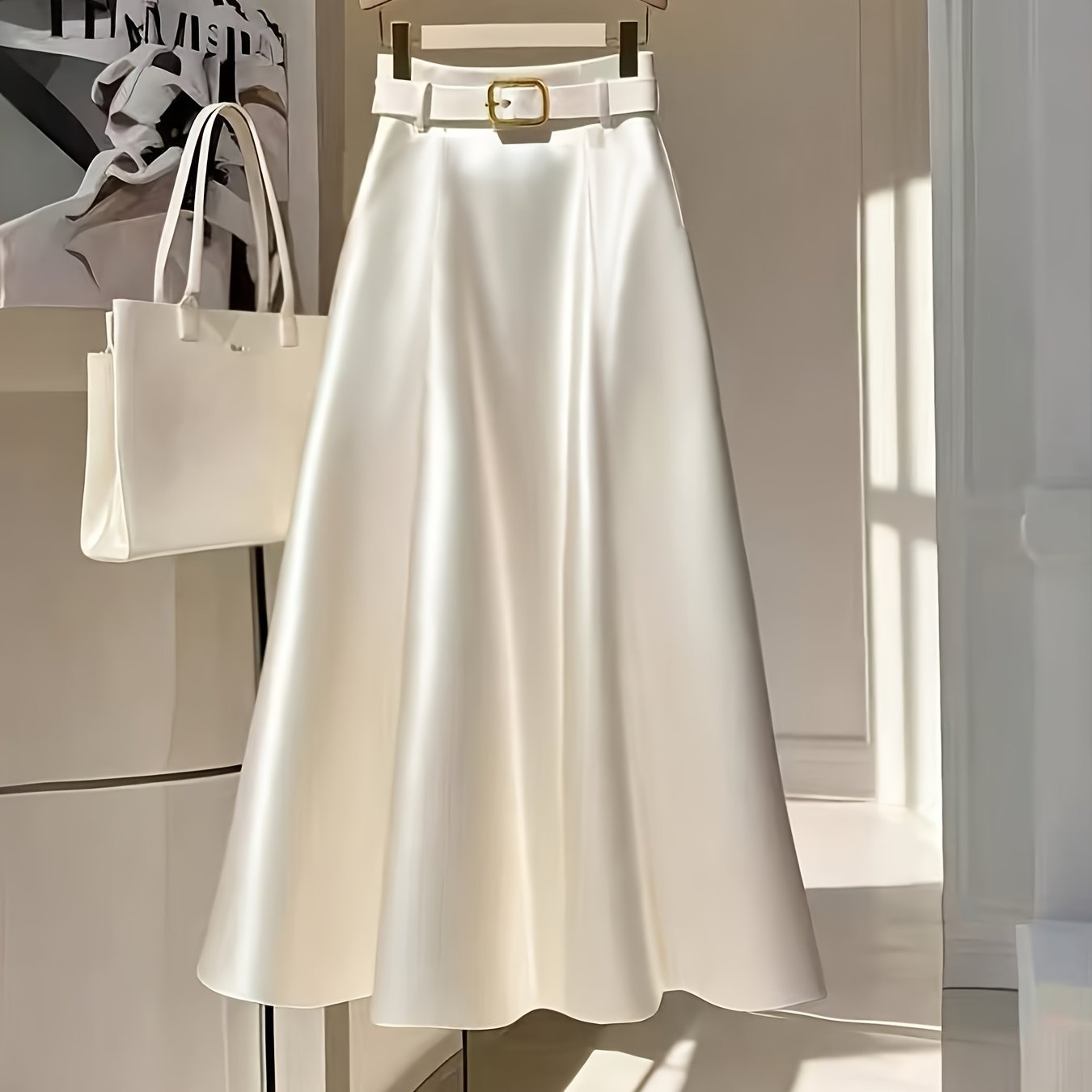 Elegante Solid Color Satin A-Line Rok voor sierlijke outfits