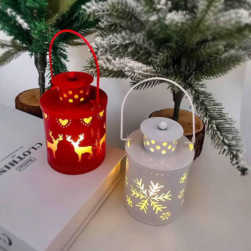 Nordic Style Metallic Can Christmas Themed Lantern Lights with LED Bulbs