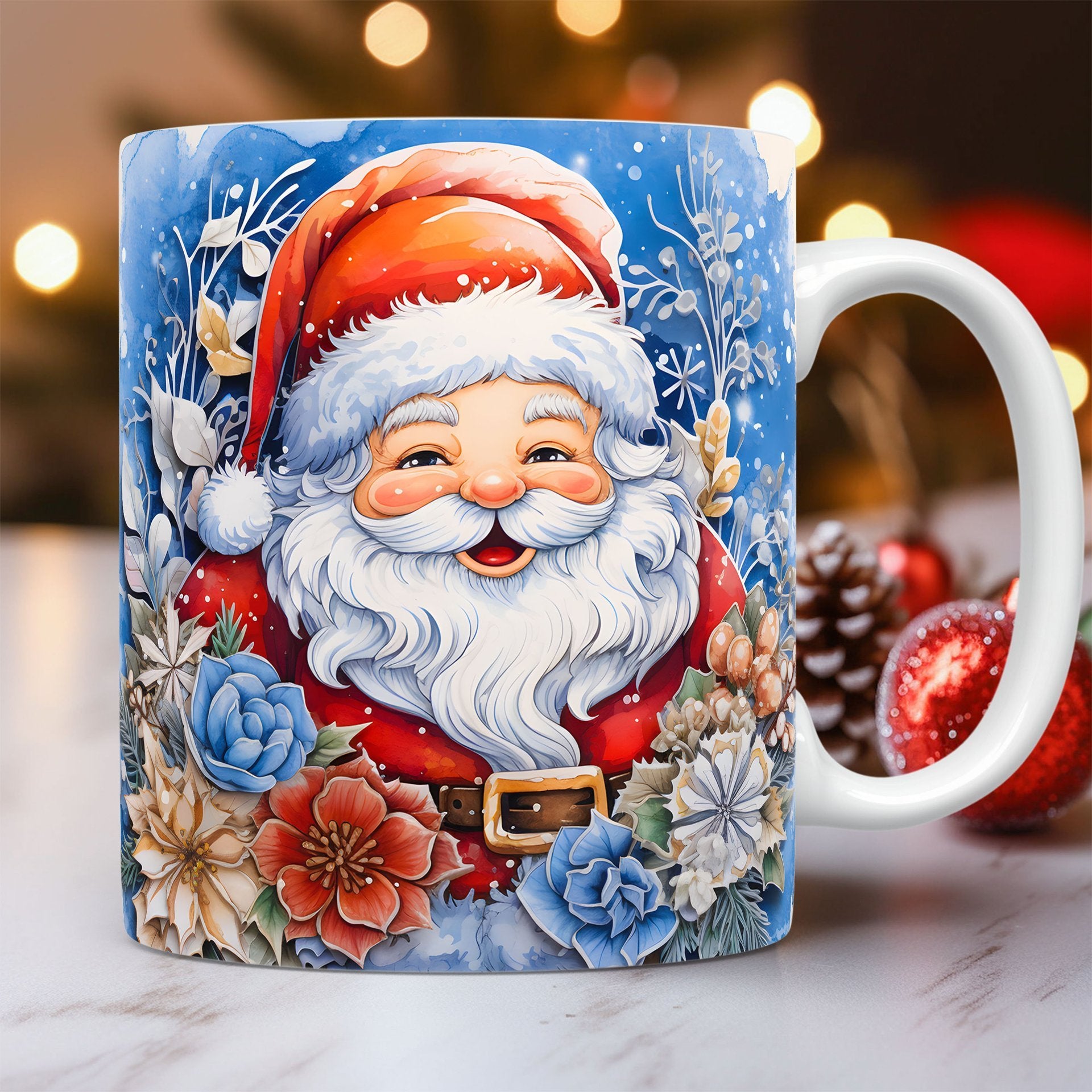 Christmas Op Art 3D Illusion Santa Claus Ceramic Coffee Mug in Assorted Colors