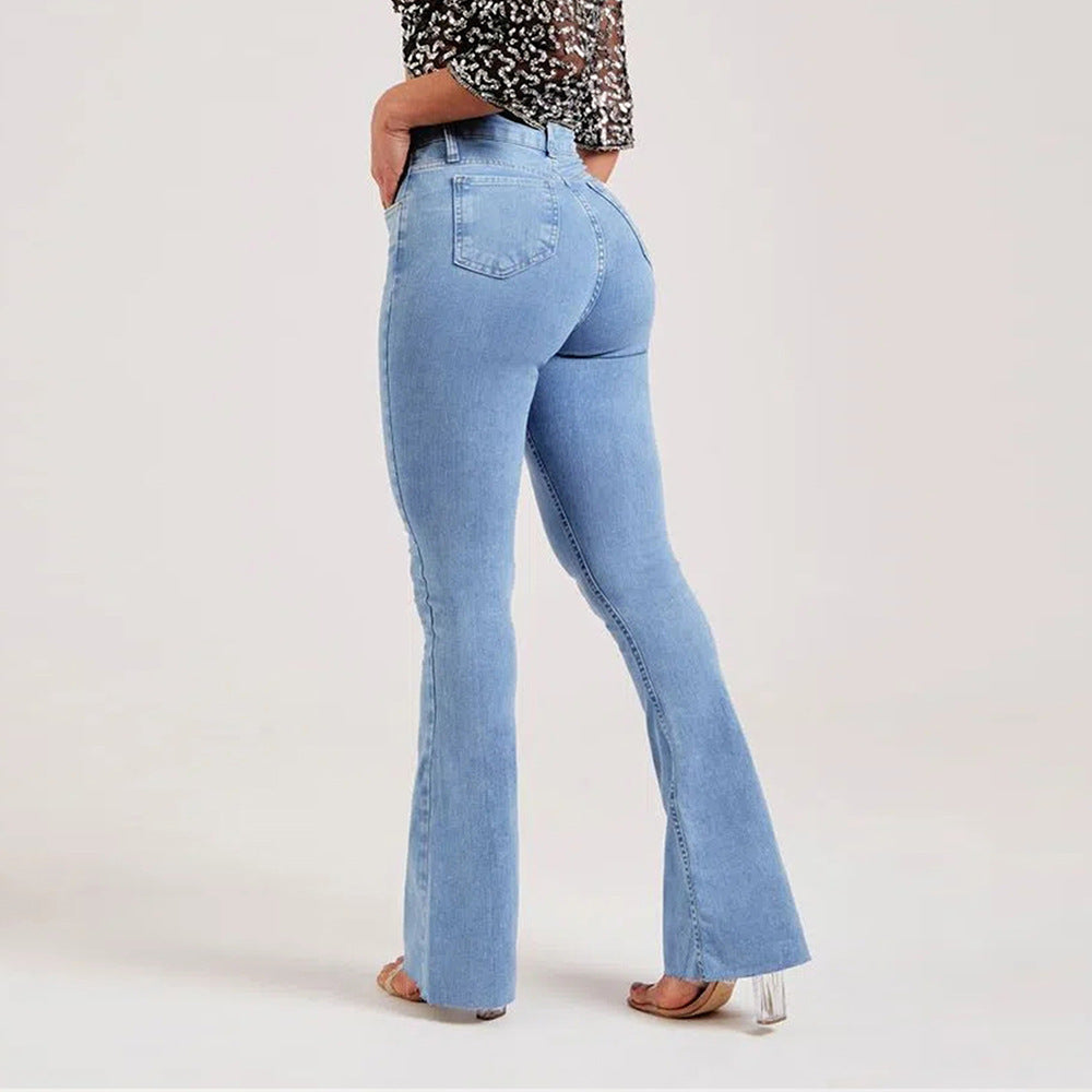 Warna terang slim-fit stretch bell-bottom