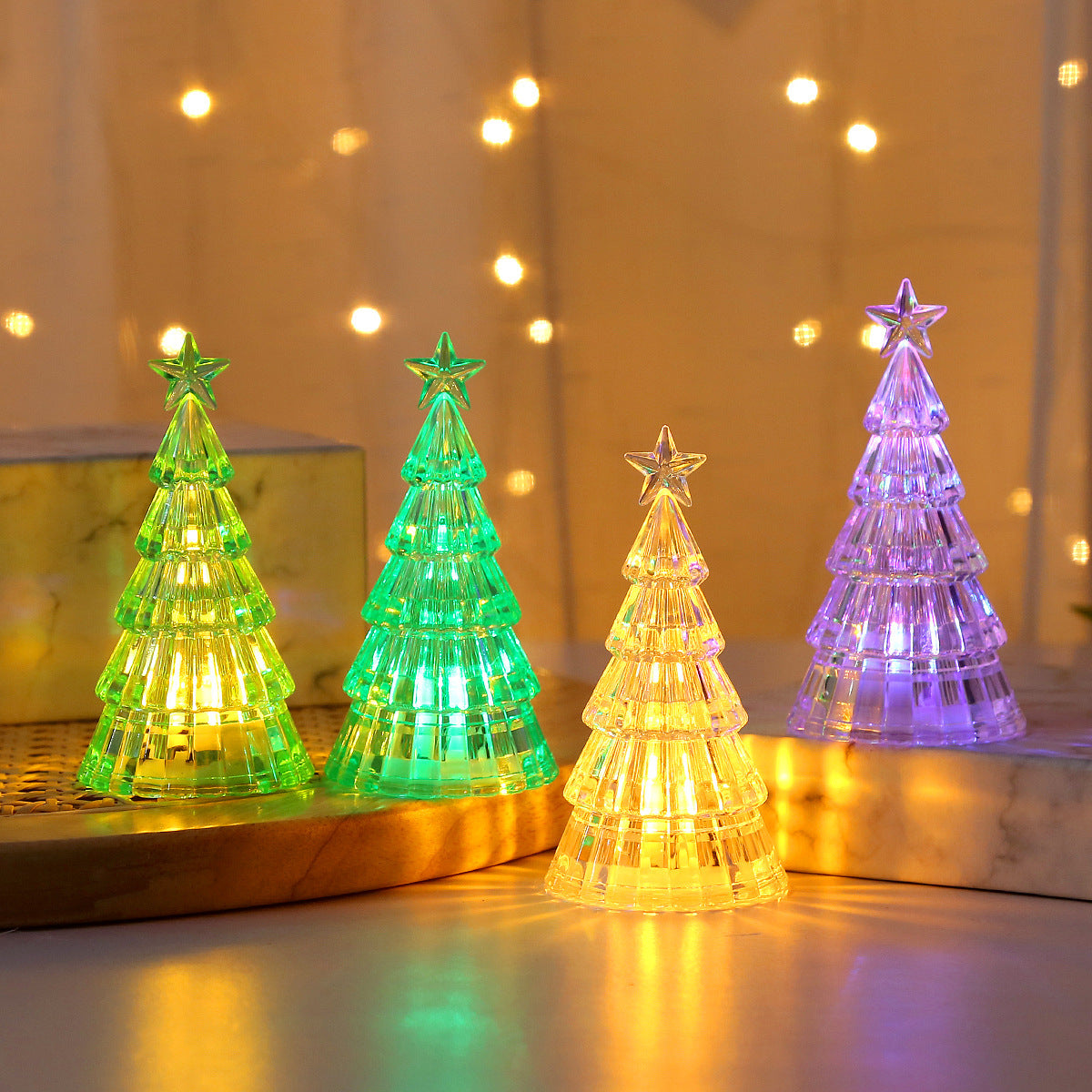 Moderne transparante verlichte plastic kerstboomdecoratie in diverse kleuren