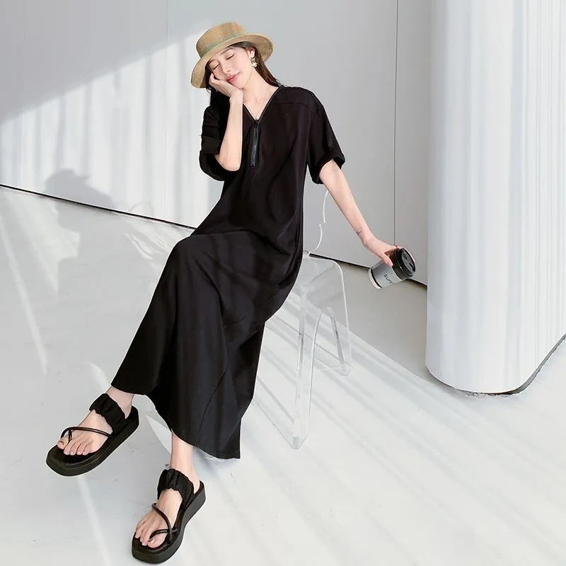 Gaun ritsleting retro hepburn dengan musim panas longgar