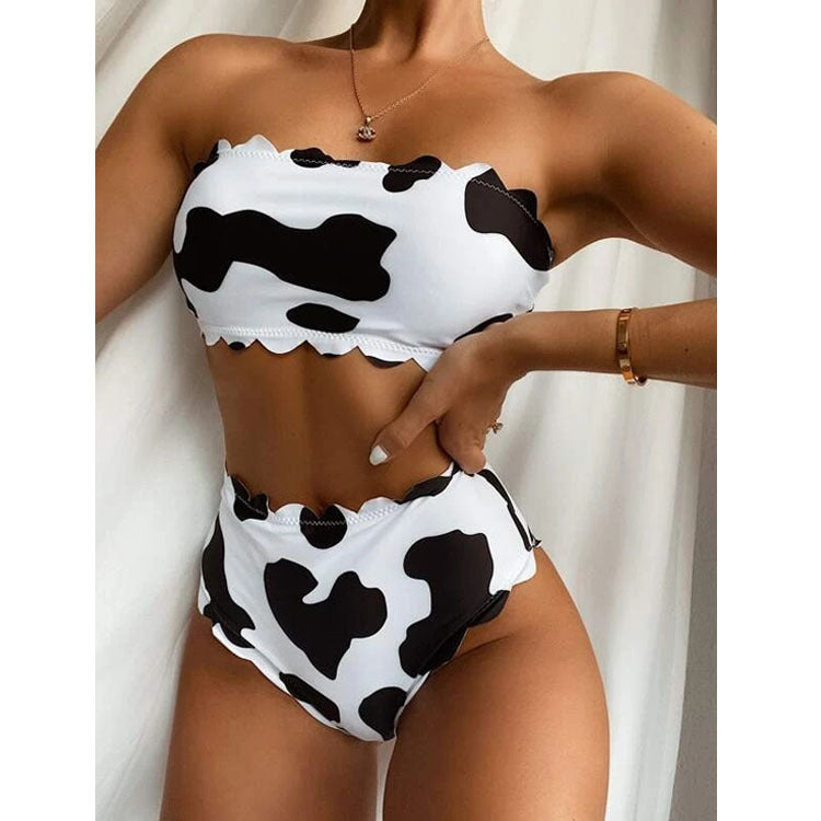 Bikini bikini cetak sapi yang dibungkus untuk gaya musim panas yang berani