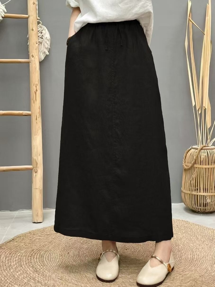 Lace Up Linnen Hoge taille rok met rugsplit