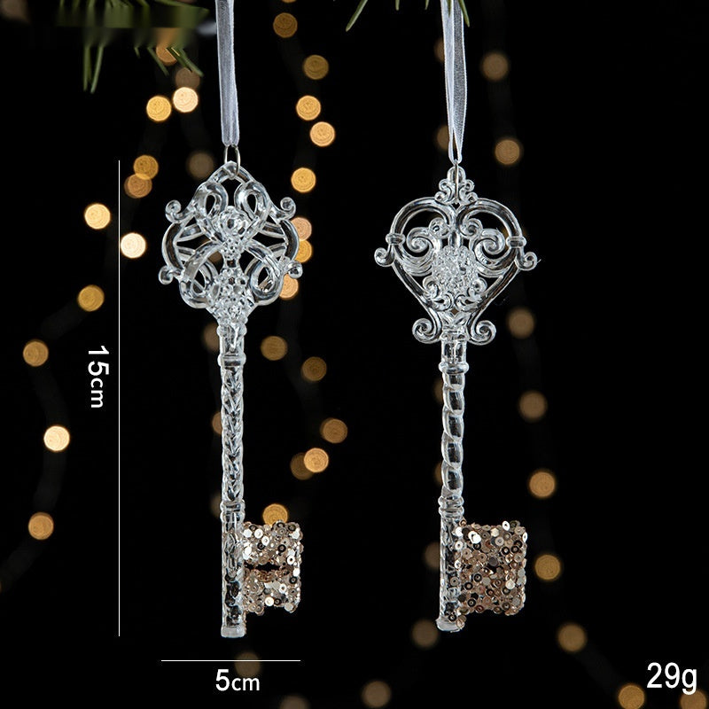 Elegant Sequined Clear Acrylic Hanging Ornament Decorations with Ribbon