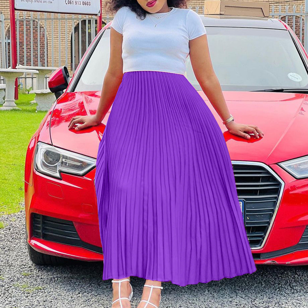 Feste Farbe hoher Taillenkleid für Plus -Size -Eleganz