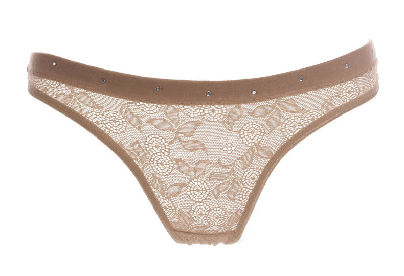 Briefs en dentelle noire transparente avec ceinture ornée